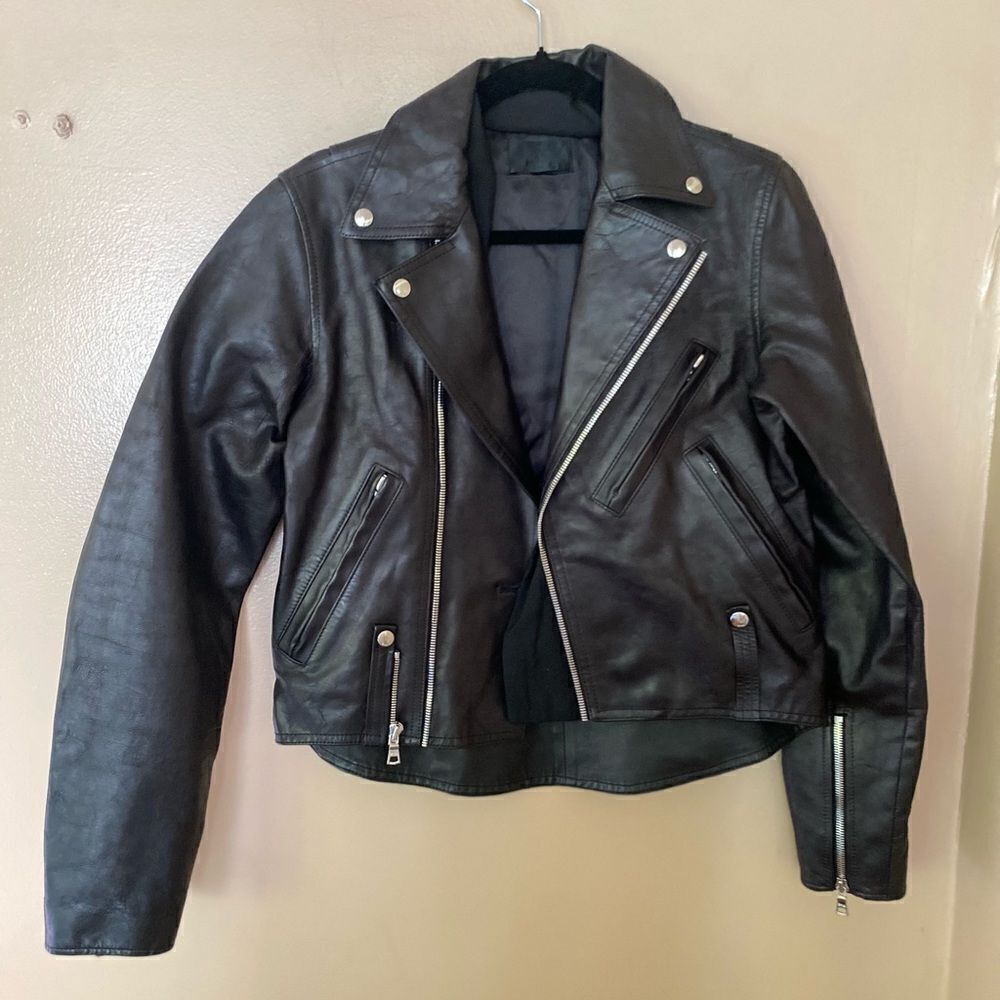 $1395 RtA Black Leather Moto Jacket Saige Biker FWRD Designer Motorcycle Sz XS - Picture 8 of 16